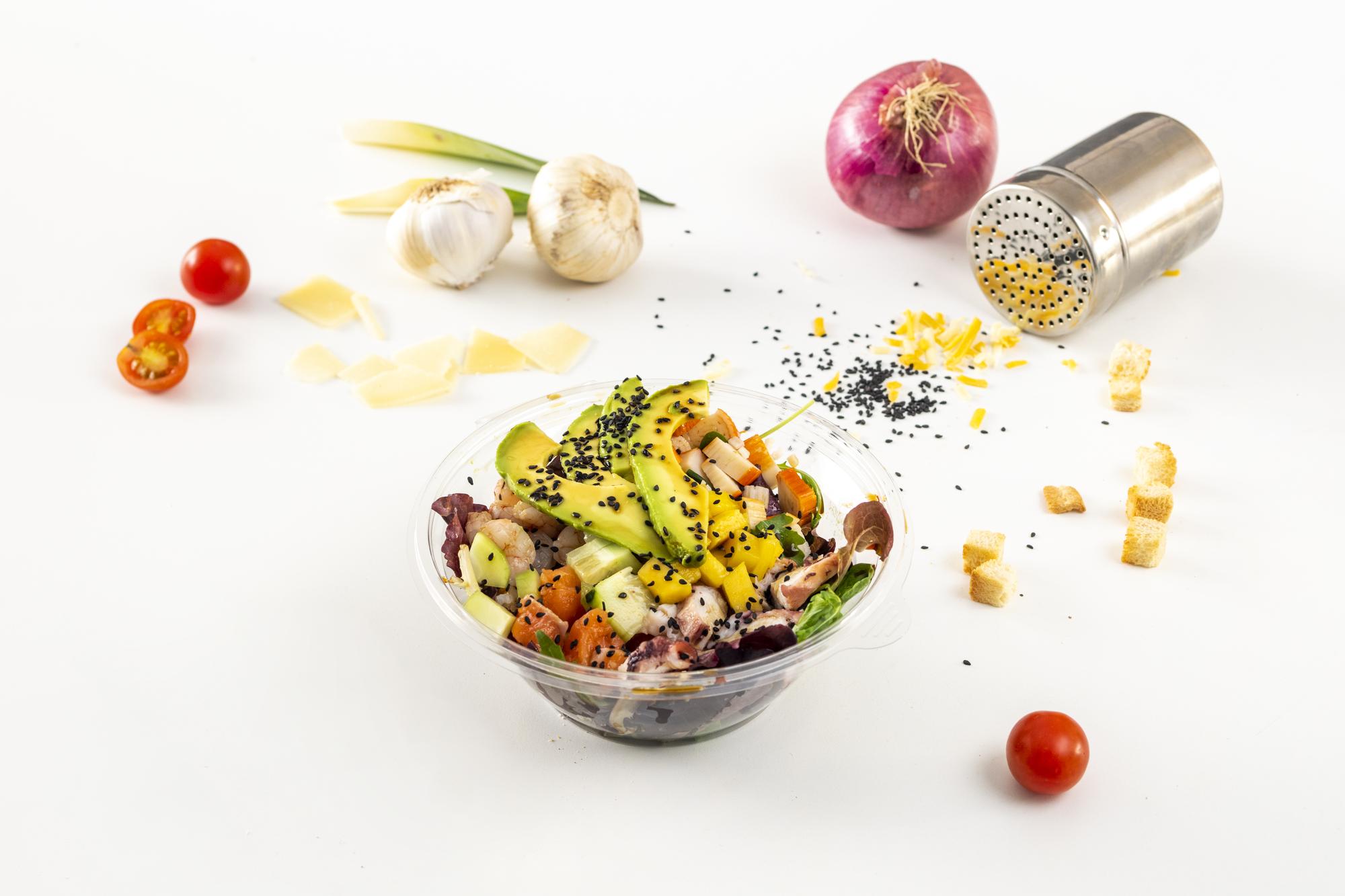 Bright bowl with roasted vegetables and grains